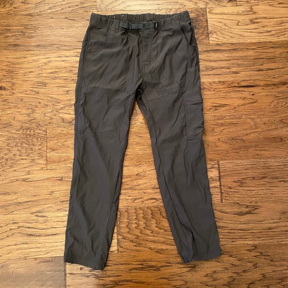 Prana Zion Hiking Cargo Pants Mens M Gray Stretch Belted Outdoor Trousers